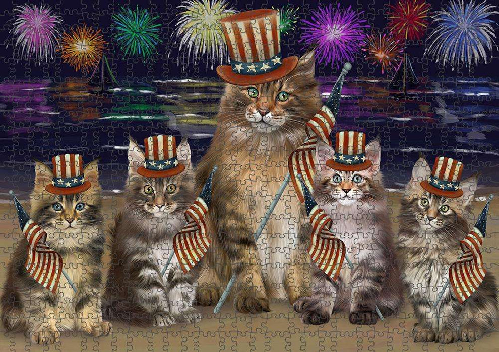 4th of July Independence Day Firework Maine Coon Cats Puzzle with Photo Tin PUZL61272