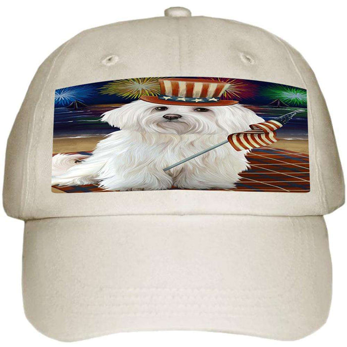 4th of July Independence Day Firework Maltese Dog Ball Hat Cap HAT50544