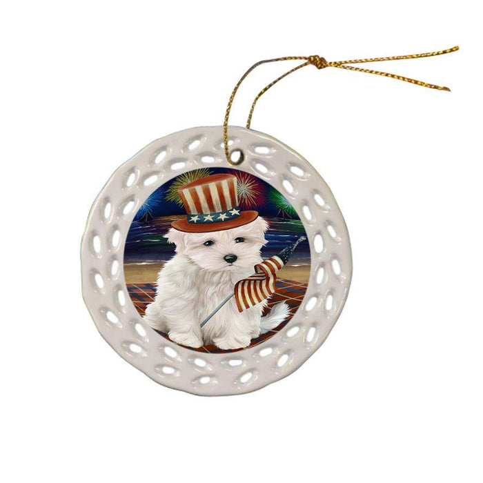 4th of July Independence Day Firework Maltese Dog Ceramic Doily Ornament DPOR48939