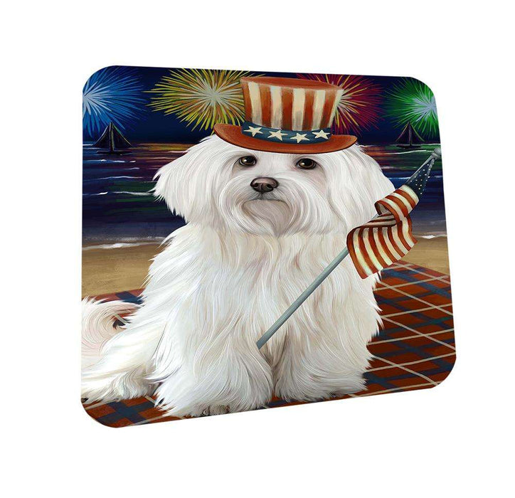 4th of July Independence Day Firework Maltese Dog Coasters Set of 4 CST48896