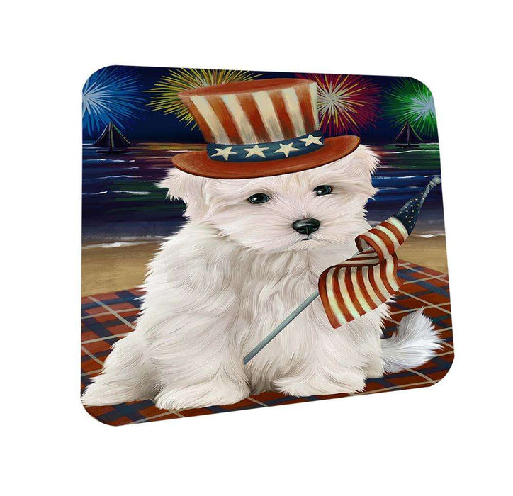 4th of July Independence Day Firework Maltese Dog Coasters Set of 4 CST48898