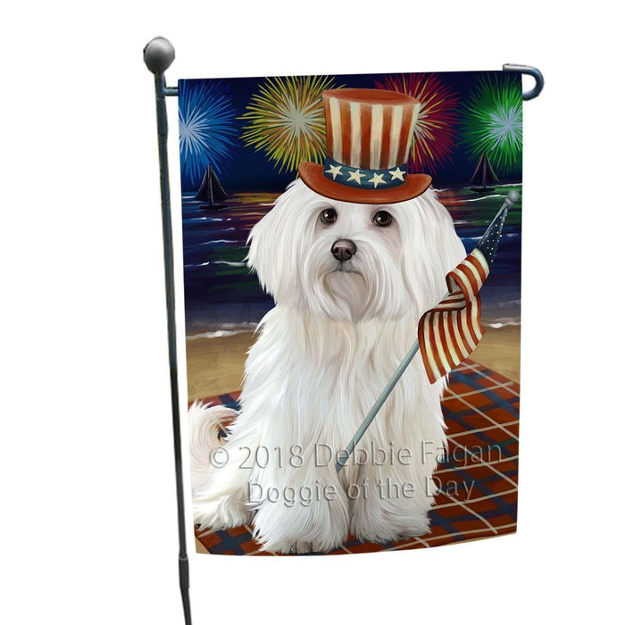 4th of July Independence Day Firework Maltese Dog Garden Flag GFLG48846