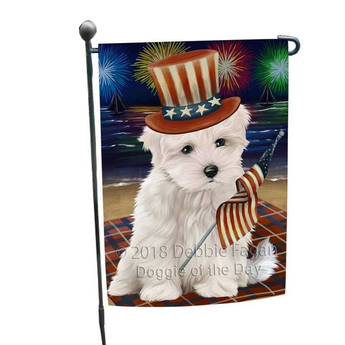 4th of July Independence Day Firework Maltese Dog Garden Flag GFLG48848