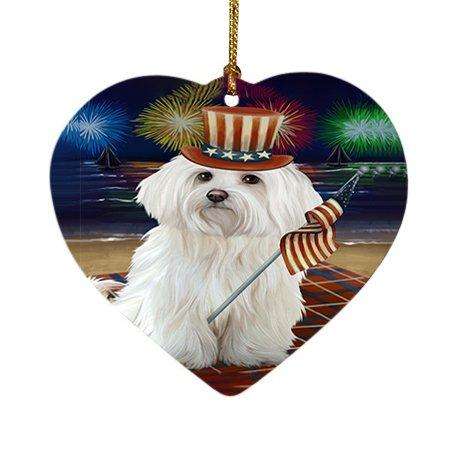 4th of July Independence Day Firework Maltese Dog Heart Christmas Ornament HPOR48937