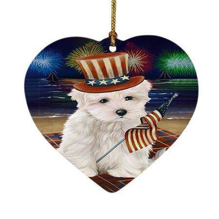 4th of July Independence Day Firework Maltese Dog Heart Christmas Ornament HPOR48939