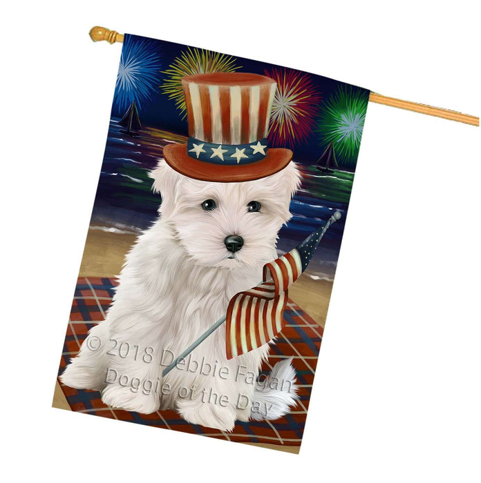 4th of July Independence Day Firework Maltese Dog House Flag FLG48904