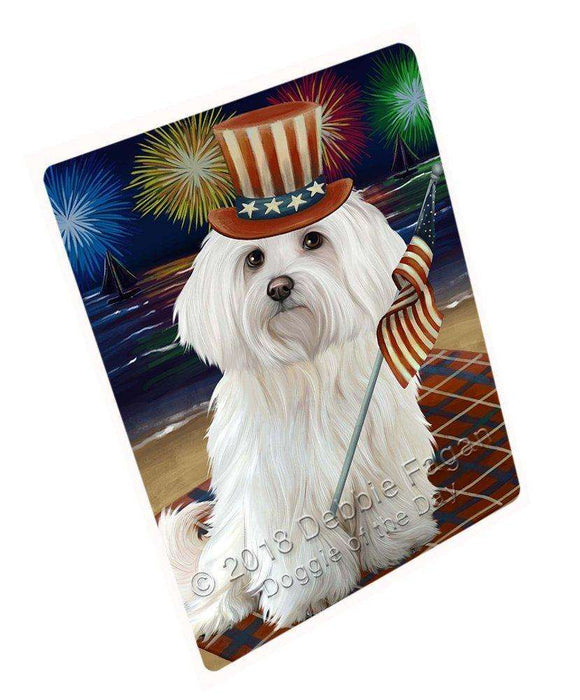 4th of July Independence Day Firework Maltese Dog Large Refrigerator / Dishwasher Magnet RMAG53358