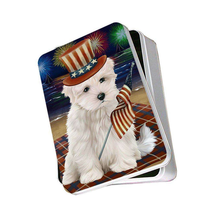 4th of July Independence Day Firework Maltese Dog Photo Storage Tin PITN48939