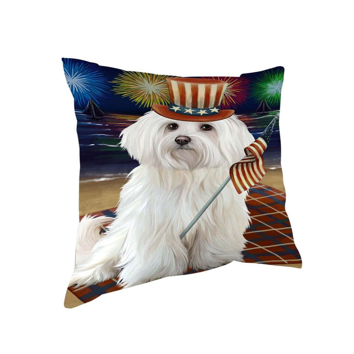 4th of July Independence Day Firework Maltese Dog Pillow PIL51604