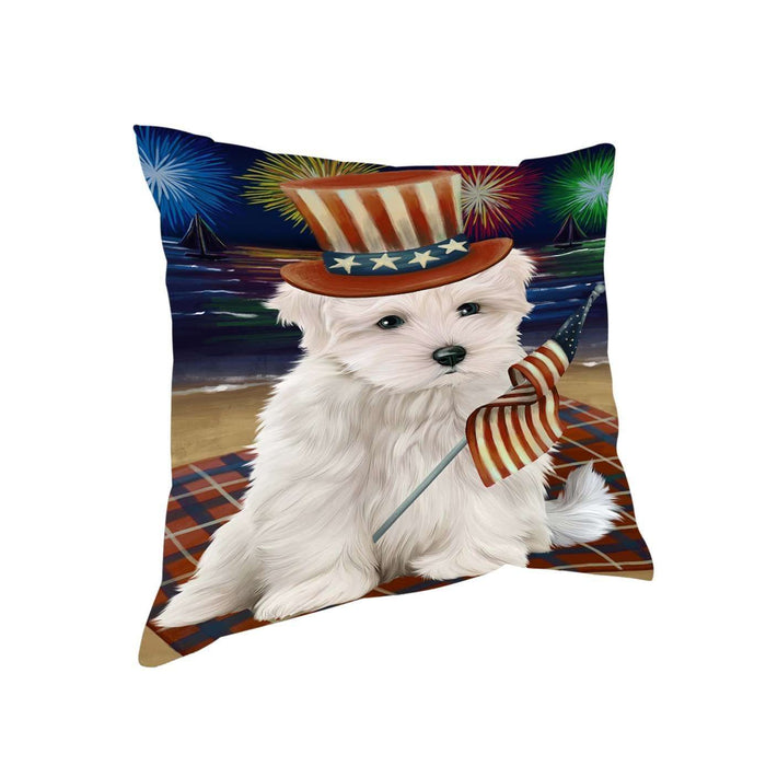 4th of July Independence Day Firework Maltese Dog Pillow PIL51612