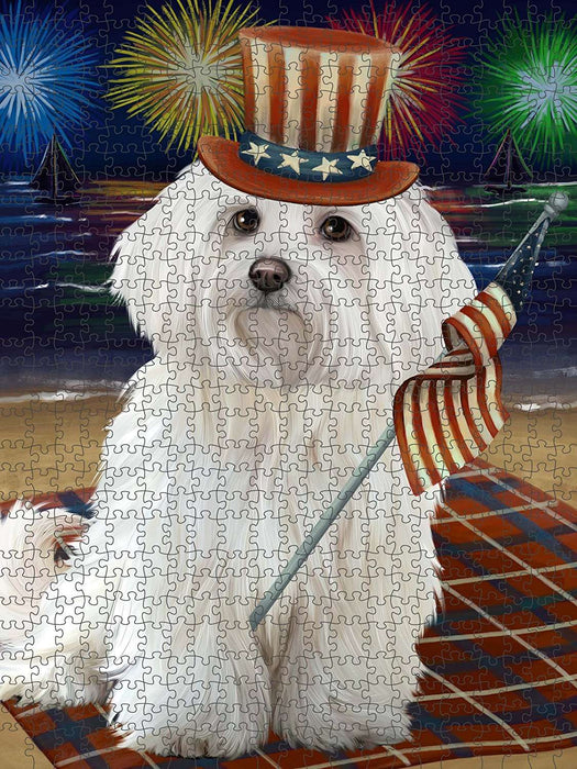 4th of July Independence Day Firework Maltese Dog Puzzle with Photo Tin PUZL50994