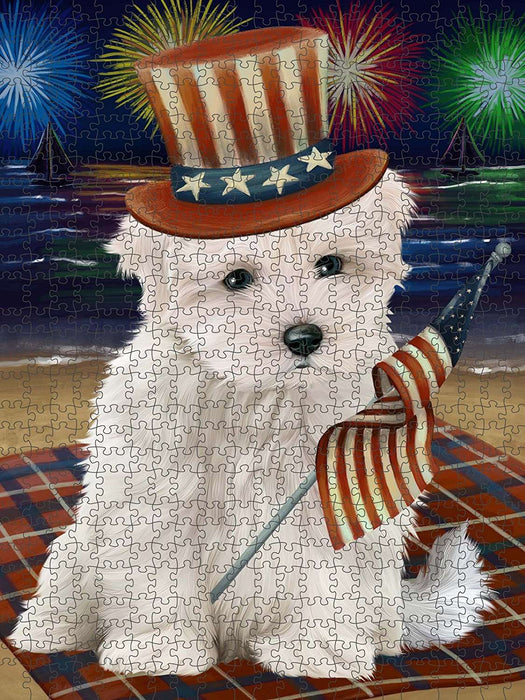 4th of July Independence Day Firework Maltese Dog Puzzle with Photo Tin PUZL51000