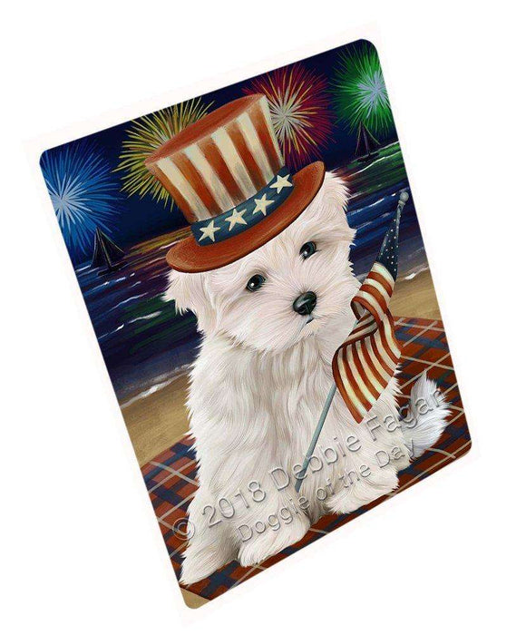 4th of July Independence Day Firework Maltese Dog Tempered Cutting Board C50685