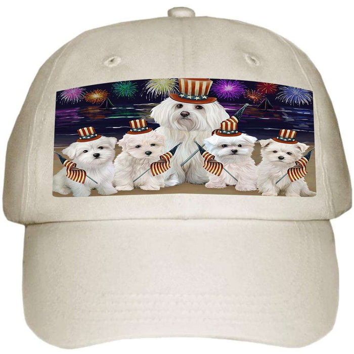 4th of July Independence Day Firework Malteses Dog Ball Hat Cap HAT50547