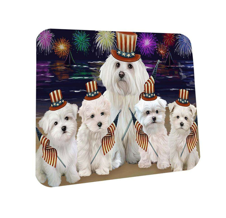 4th of July Independence Day Firework Malteses Dog Coasters Set of 4 CST48897