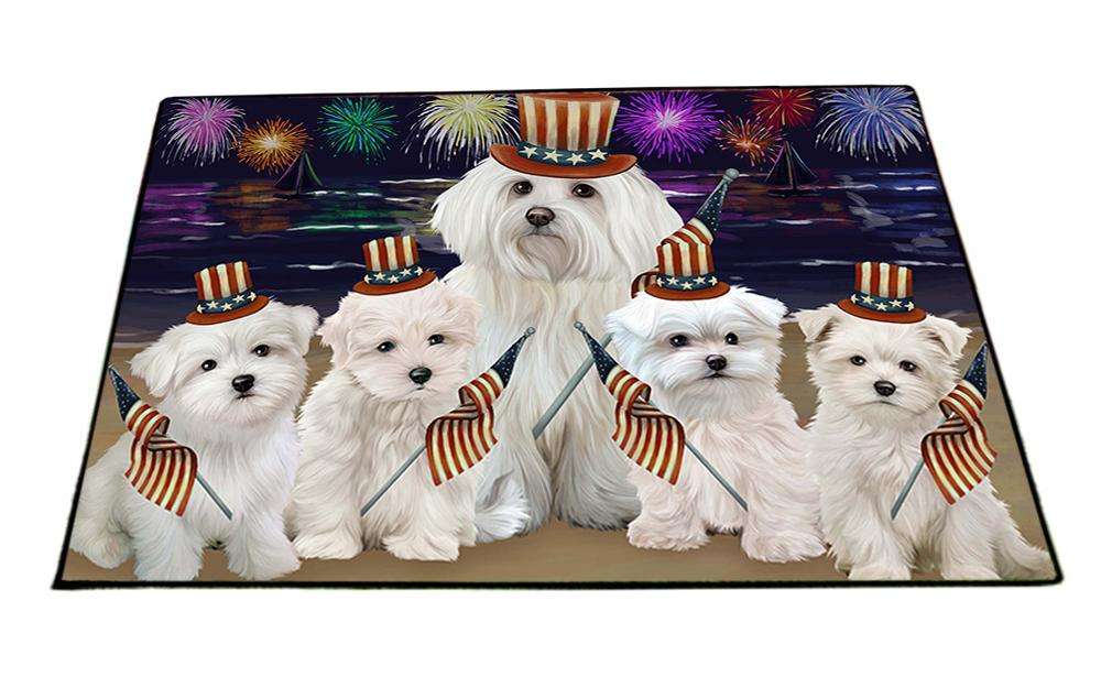 4th of July Independence Day Firework Malteses Dog Floormat FLMS49431