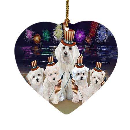 4th of July Independence Day Firework Malteses Dog Heart Christmas Ornament HPOR48938