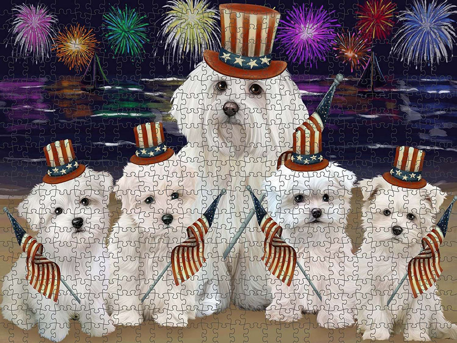 4th of July Independence Day Firework Malteses Dog Puzzle with Photo Tin PUZL50997