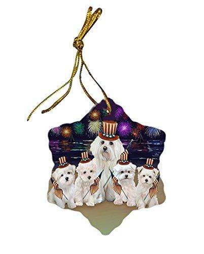4th of July Independence Day Firework Malteses Dog Star Porcelain Ornament SPOR48930