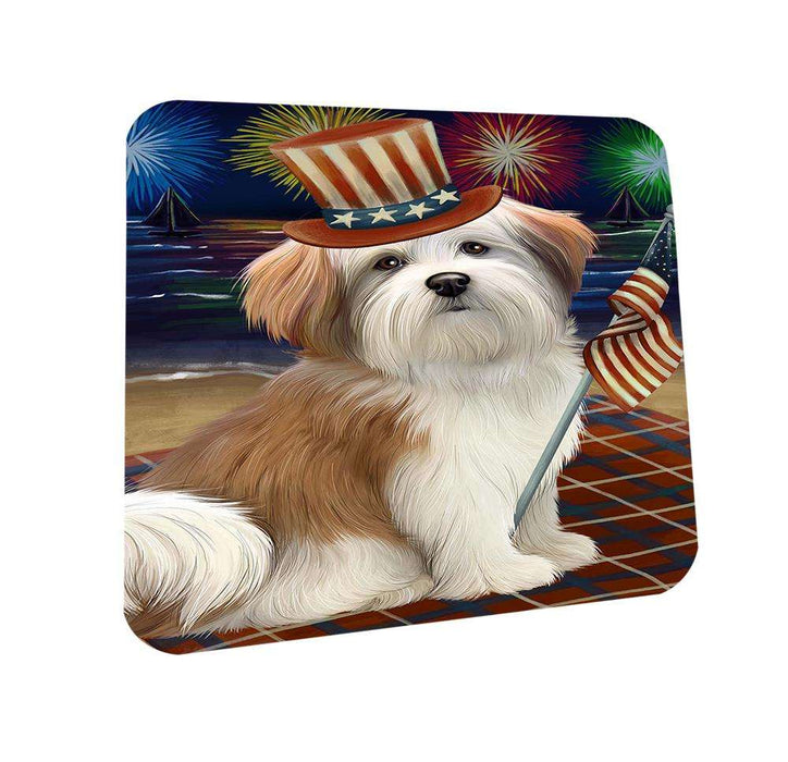 4th of July Independence Day Firework Malti Tzu Dog Coasters Set of 4 CST48899