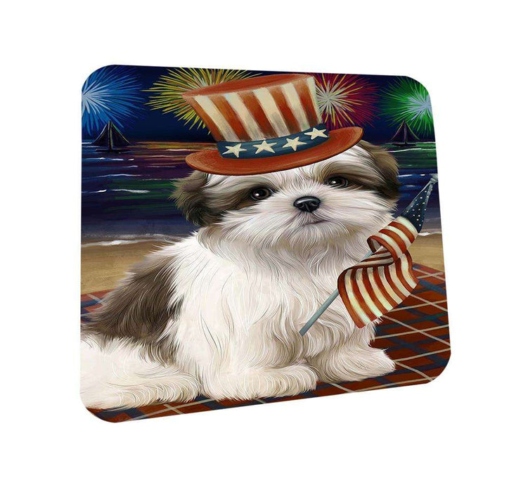 4th of July Independence Day Firework Malti Tzu Dog Coasters Set of 4 CST48900