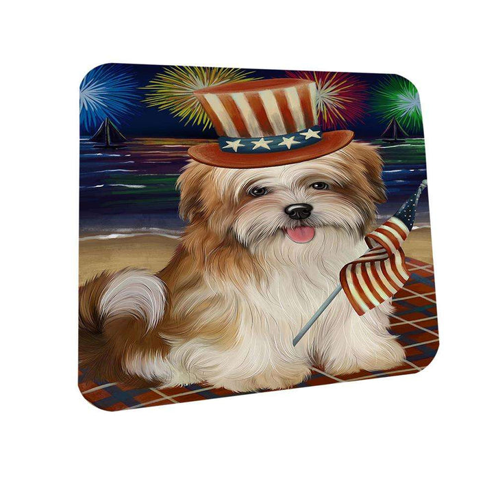 4th of July Independence Day Firework Malti Tzu Dog Coasters Set of 4 CST48901