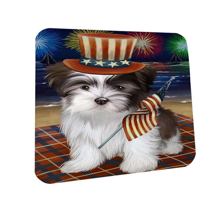 4th of July Independence Day Firework Malti Tzu Dog Coasters Set of 4 CST48902