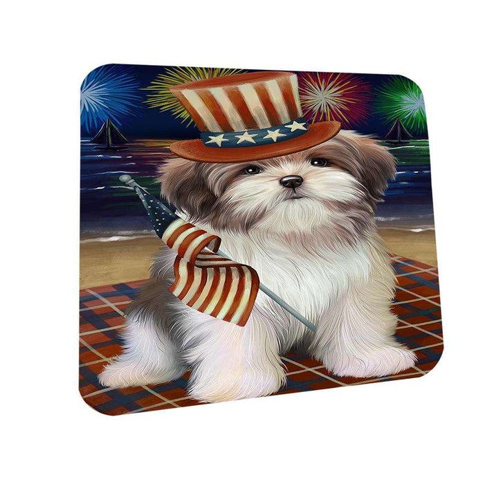 4th of July Independence Day Firework Malti Tzu Dog Coasters Set of 4 CST48903