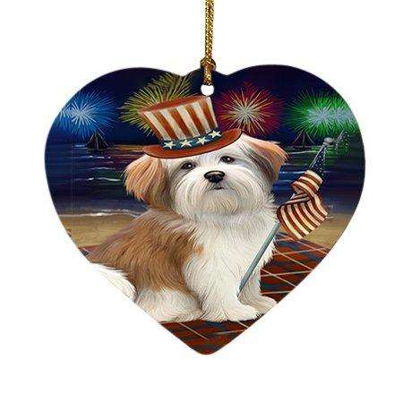 4th of July Independence Day Firework Malti Tzu Dog Heart Christmas Ornament HPOR48940