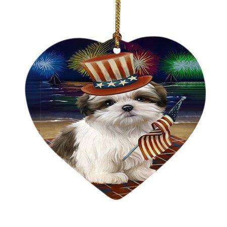 4th of July Independence Day Firework Malti Tzu Dog Heart Christmas Ornament HPOR48941