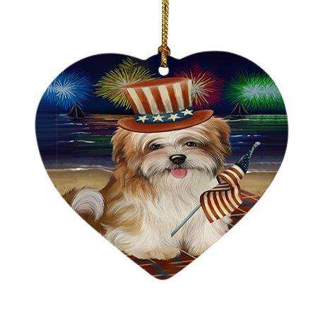 4th of July Independence Day Firework Malti Tzu Dog Heart Christmas Ornament HPOR48942