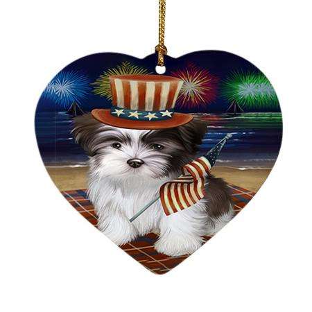 4th of July Independence Day Firework Malti Tzu Dog Heart Christmas Ornament HPOR48943