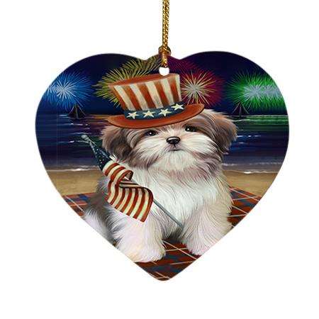 4th of July Independence Day Firework Malti Tzu Dog Heart Christmas Ornament HPOR48944