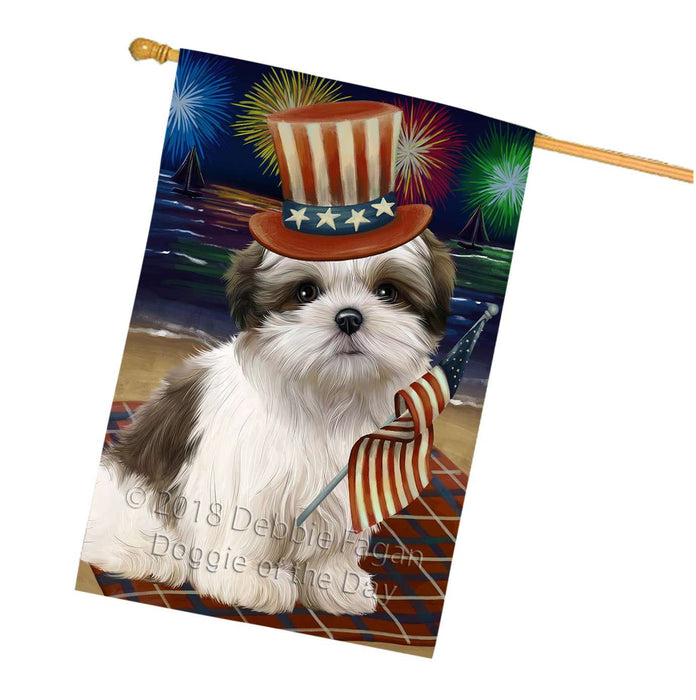 4th of July Independence Day Firework Malti Tzu Dog House Flag FLG48906