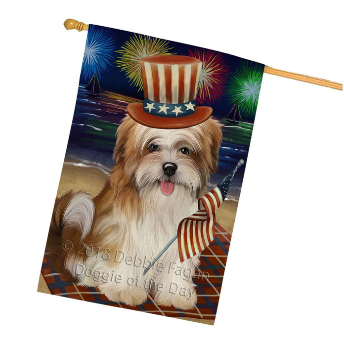 4th of July Independence Day Firework Malti Tzu Dog House Flag FLG48907