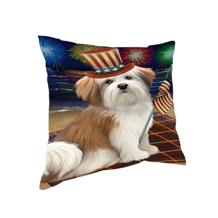 4th of July Independence Day Firework Malti Tzu Dog Pillow PIL51616