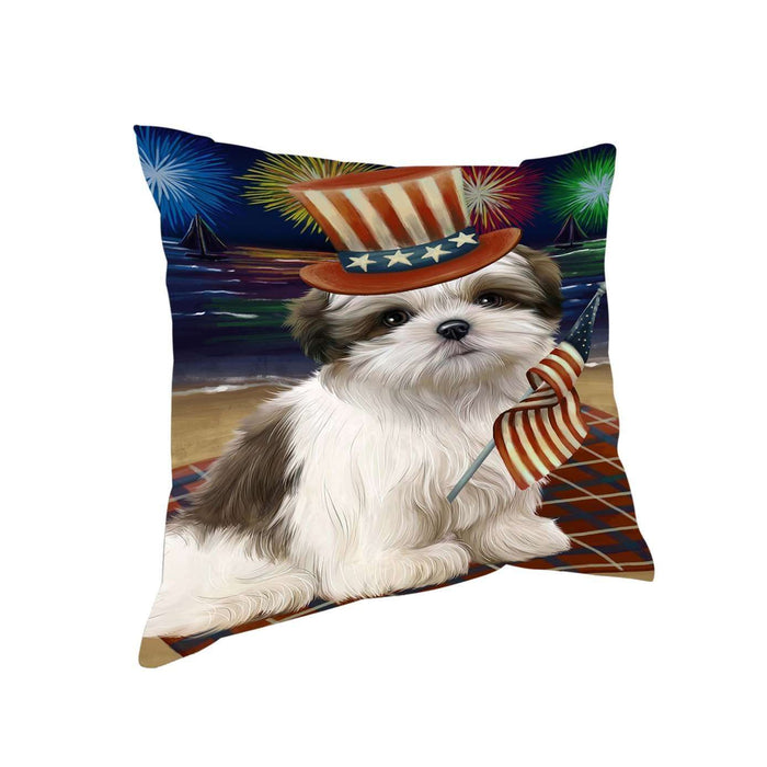 4th of July Independence Day Firework Malti Tzu Dog Pillow PIL51620