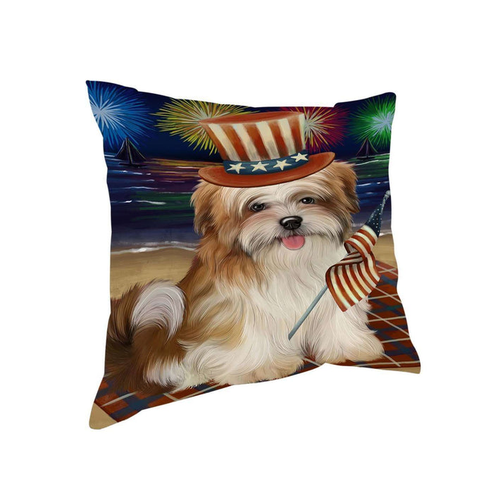 4th of July Independence Day Firework Malti Tzu Dog Pillow PIL51624