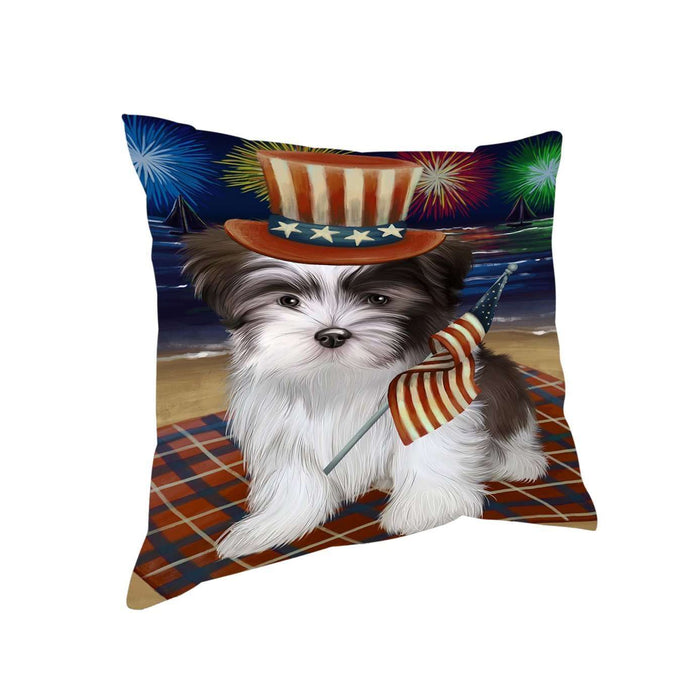4th of July Independence Day Firework Malti Tzu Dog Pillow PIL51628
