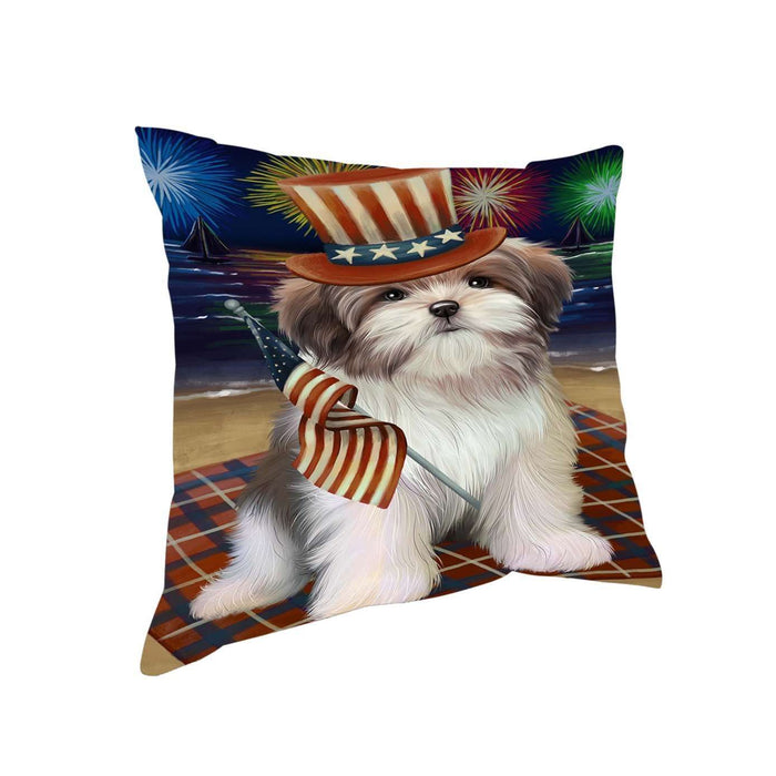 4th of July Independence Day Firework Malti Tzu Dog Pillow PIL51632