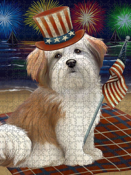 4th of July Independence Day Firework Malti Tzu Dog Puzzle with Photo Tin PUZL51003
