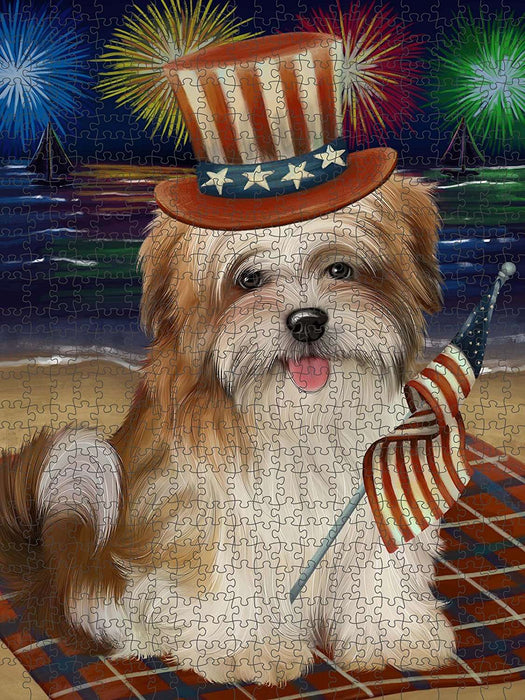4th of July Independence Day Firework Malti Tzu Dog Puzzle with Photo Tin PUZL51009