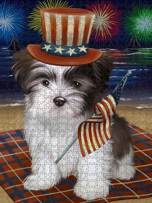 4th of July Independence Day Firework Malti Tzu Dog Puzzle with Photo Tin PUZL51012