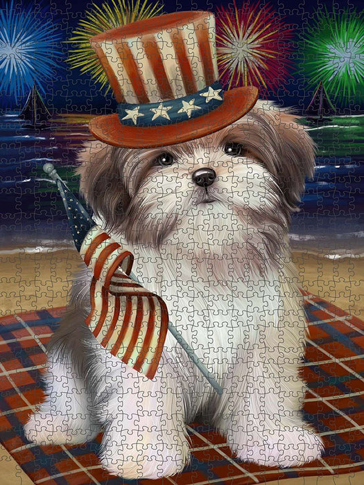 4th of July Independence Day Firework Malti Tzu Dog Puzzle with Photo Tin PUZL51015