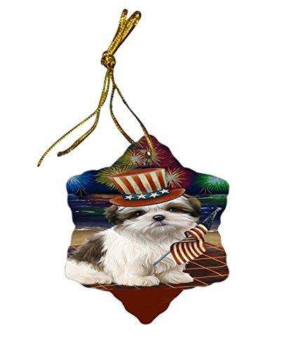 4th of July Independence Day Firework Malti Tzu Dog Star Porcelain Ornament SPOR48933