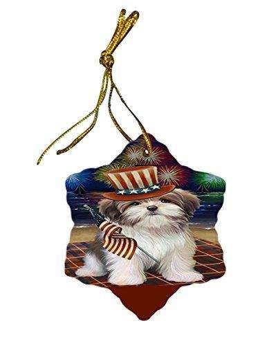 4th of July Independence Day Firework Malti Tzu Dog Star Porcelain Ornament SPOR48936