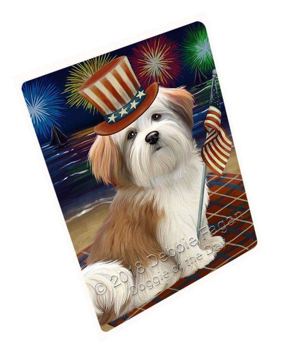 4th of July Independence Day Firework Malti Tzu Dog Tempered Cutting Board C50688