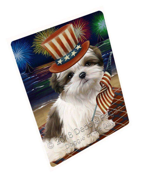 4th of July Independence Day Firework Malti Tzu Dog Tempered Cutting Board C50691