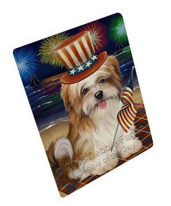 4th of July Independence Day Firework Malti Tzu Dog Tempered Cutting Board C50694
