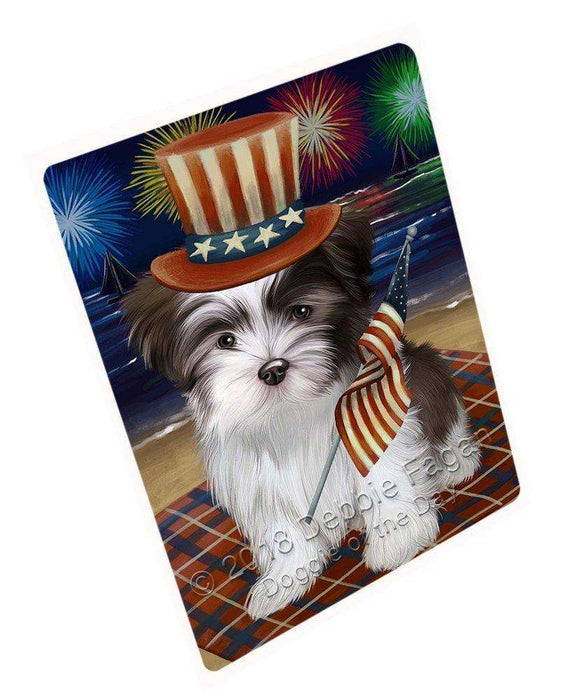 4th of July Independence Day Firework Malti Tzu Dog Tempered Cutting Board C50697